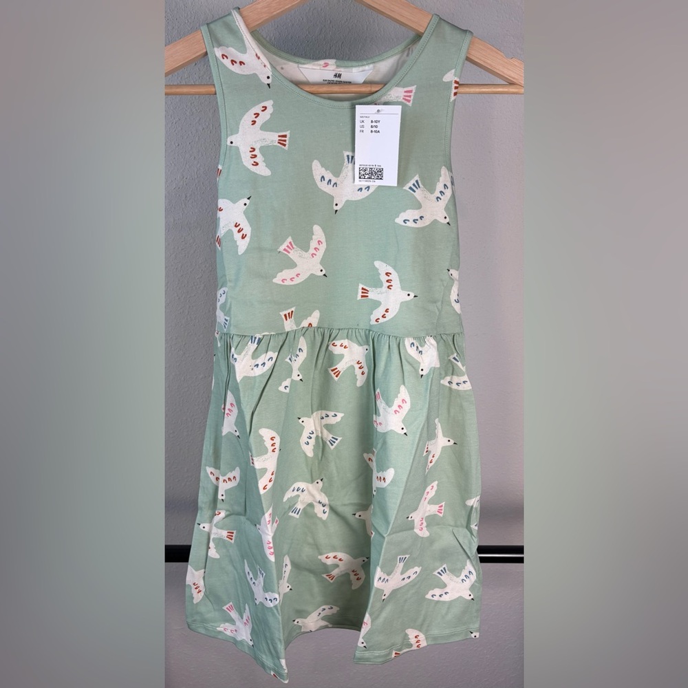 H&M Girls Green | White Birds Dress size: 8-10 Years NWT - Picture 1 of 5